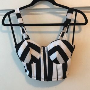 Black White striped crop/referee top halloween